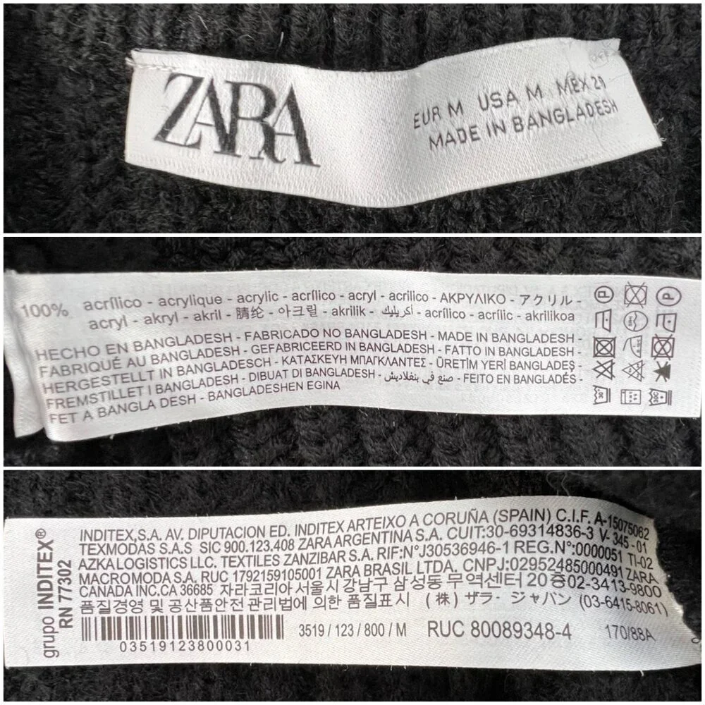 Zara‎ Black Rib Knit V-Neck Oversize Crop Sweater Sz M - Picture 10 of 10
